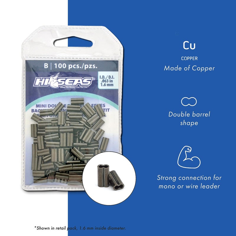 Hi-Seas Mini Double Barrel Copper Crimp Sleeves, 1.3 Millimeter Inside Diameter, 100-Pieces , Black - Image 2